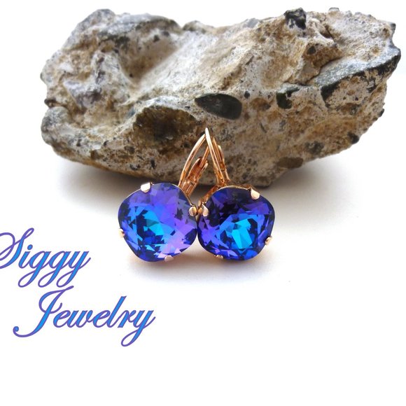 Swarovski Crystal Heliotrope 12mm Cushion Cut Drop Earrings, Assorted Finishes - Picture 6 of 7